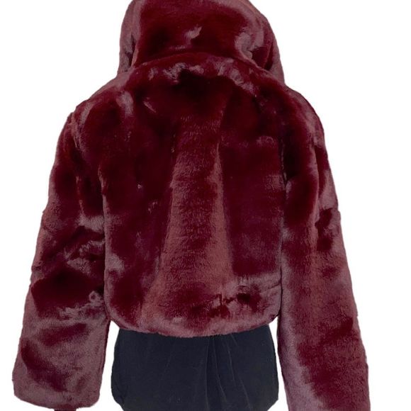 AKIRA Burgundy Faux Fur Jacket - NWT - Picture 2 of 3